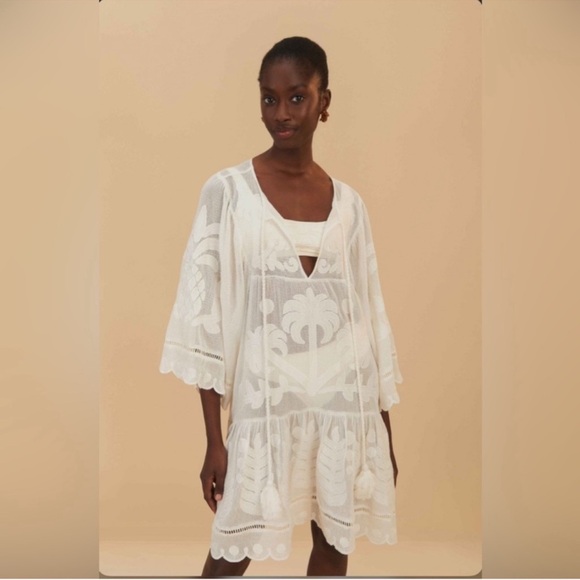 Farm Rio White Palm Tree Cutwork Mini Dress - Picture 3 of 10